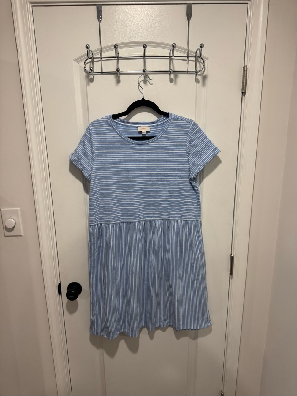 LOFT Light Blue Striped Midi Dress